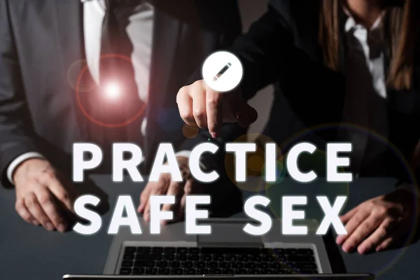 Text Sign Showing Practice Safe Sex Business Concept Intercourse Which — Stock Photo, Image