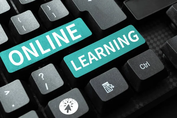 Handskrift Tecken Online Learning Affärsidé Larning Med Hjälp Internet Och — Stockfoto