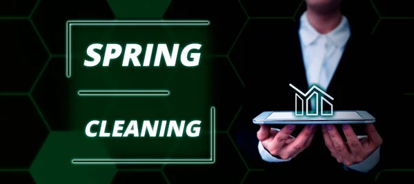 Hand Writing Sign Spring Cleaning Word Written Practice Thoroughly Cleaning — Stock Photo, Image