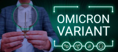 Yeni bir tür koronavirüsün sebep olduğu hafif ve şiddetli solunum rahatsızlığı anlamına gelen Omicron Variant, kavramını gösteren metin