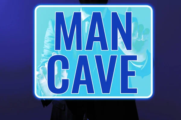 Sinal Exibindo Man Cave Foto Conceitual Quarto Espaço Área Uma — Fotografia de Stock