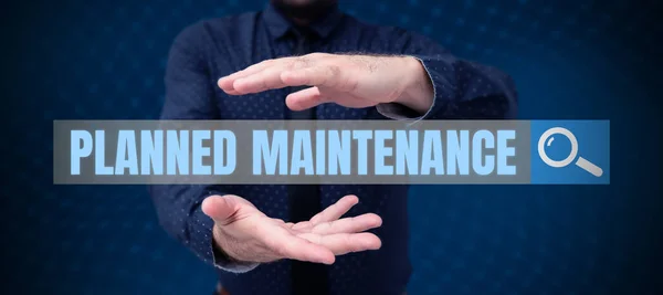 stock image Text caption presenting Planned Maintenance, Concept meaning Check ups to be done Scheduled on a Regular Basis