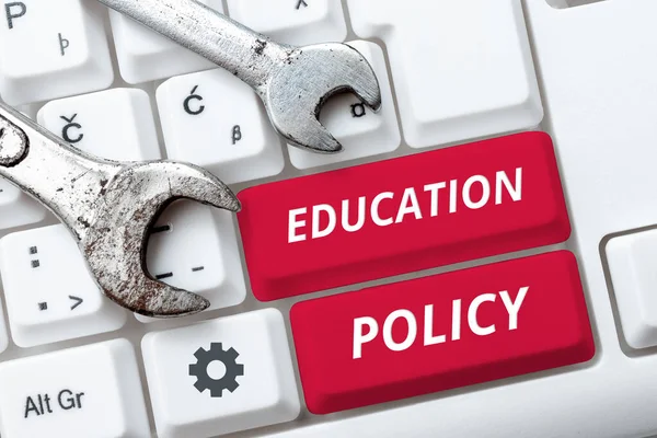 显示教育政策的文字标志 涉及教学方法的互联网概念研究领域 — 图库照片