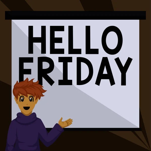 Inspiráló Szöveg Hello Friday Business Showcase Üdvözlet Pénteken Mert Munkahét — Stock Fotó