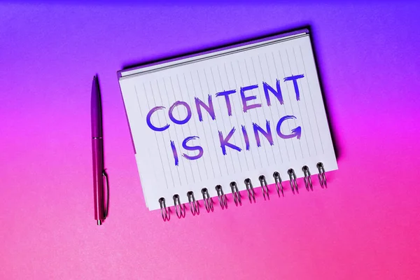 Tekst Pisma Ręcznego Content King Business Concept Content Heart Todays — Zdjęcie stockowe