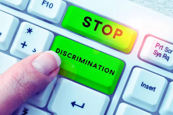 Sinal Escrita Mão Stop Discrimination Word Escrito Prevenir Escavação Ilegal — Fotografia de Stock