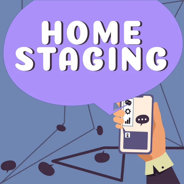 Ručně Psané Znamení Home Staging Obchodní Koncepce Příprava Soukromé Rezidence — Stock fotografie