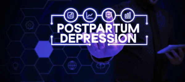 Inspiration showing sign Postpartum Depression, Concept meaning a mood disorder involving intense depression after giving birth