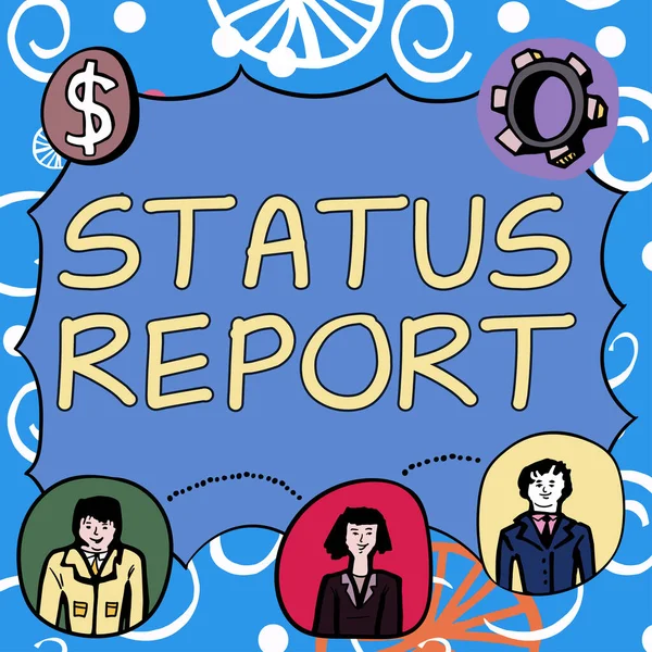 손쓰기 표지판 Status Report Concept 조건에 상황의 업데이트 요약을 — 스톡 사진