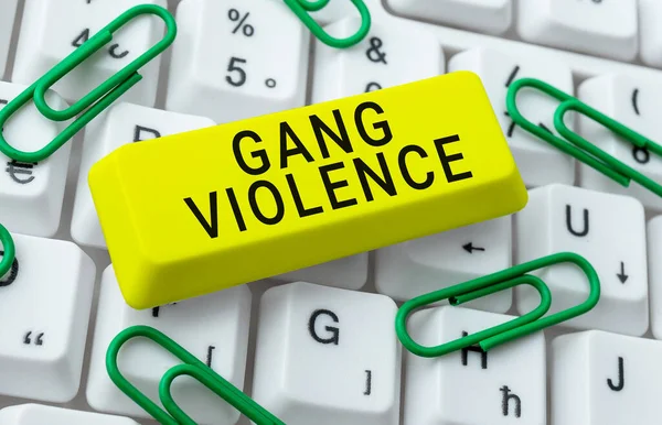 Sinal Texto Mostrando Violência Gangues Panorama Negócios Violação Das Leis — Fotografia de Stock