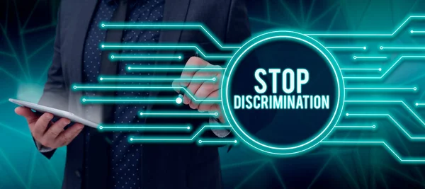 Schrijven Weergeven Van Tekst Stop Discriminatie Bedrijfsoverzicht Voorkomen Illegale Opgraving — Stockfoto