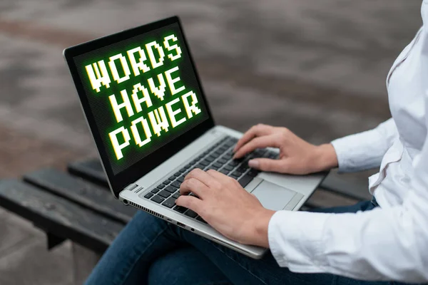 Texto Que Mostra Inspiração Palavras Têm Poder Visão Geral Negócio — Fotografia de Stock