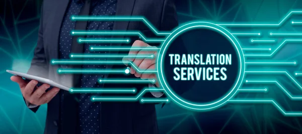 展示翻译服务的标志 提供翻译语音的互联网概念组织 — 图库照片