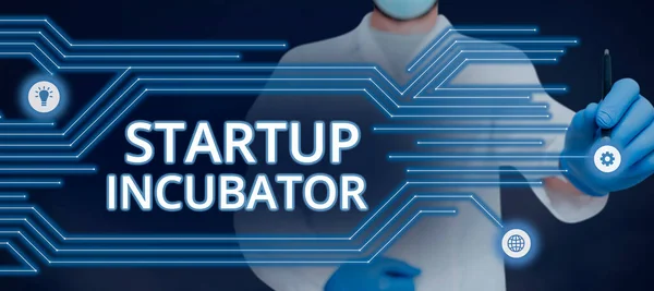 Text Showing Inspiration Startup Incubator Business Overview Concept Can Used — Stock Photo, Image
