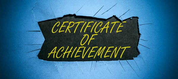 Текстовые Подписи Представляющие Сертификат Достижения Концепция Интернета Подтверждают Человек Сделал — стоковое фото