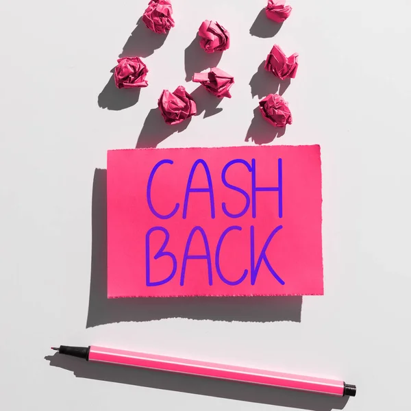 Legenda Texto Apresentando Cash Back Palavra Incentivo Oferecido Aos Compradores — Fotografia de Stock