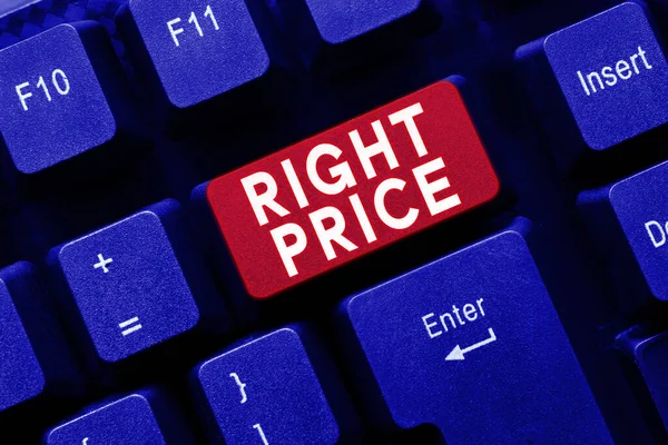 Szöveg Felirat Bemutatása Right Price Fogalmi Fotó Összeget Hogy Ésszerű — Stock Fotó