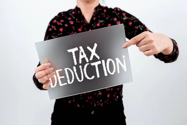 Writing Displaying Text Tax Deduction Business Idea Amount Subtracted Income — Stock Photo, Image