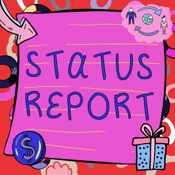 Text Der Inspiration Zeigt Status Report Geschäftskonzept Update Zusammenfassung Von — Stockfoto