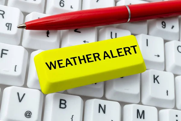 Sinal Escrita Mão Alerta Meteorológico Palavra Para Aviso Urgente Sobre — Fotografia de Stock
