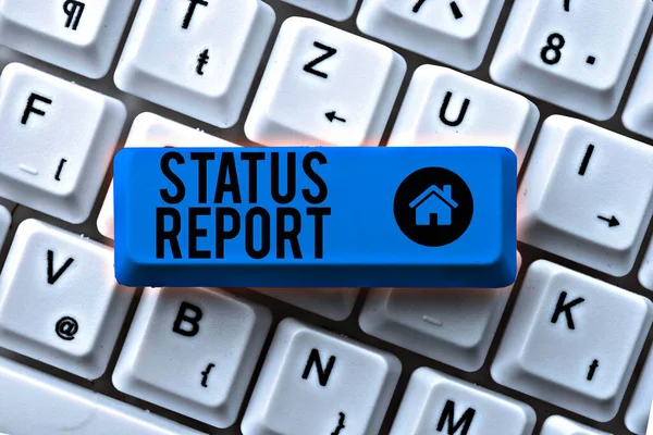 손쓰기 표지판 Status Report Concept 조건에 상황의 업데이트 요약을 — 스톡 사진