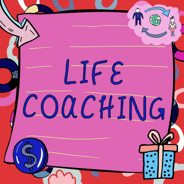 Bildunterschrift Life Coaching Konzeptfoto Verbesserung Des Lebens Durch Herausforderungen Ermutigt — Stockfoto
