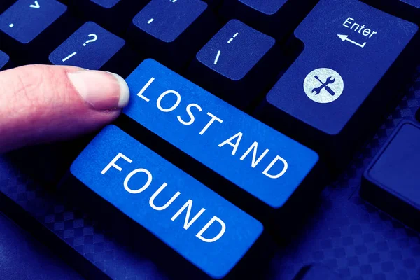 Text sign showing Lost And Found, Business concept Place where you can find forgotten things Search service