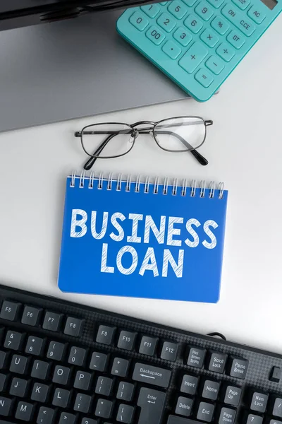 Znak Tekstowy Wskazujący Business Loan Word Credit Hitgage Pomoc Finansowa — Zdjęcie stockowe