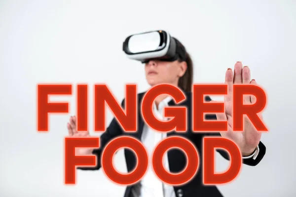 Εγγραφή Εμφάνισης Κειμένου Finger Food Business Προϊόντα Βιτρίνα Και Digestives — Φωτογραφία Αρχείου