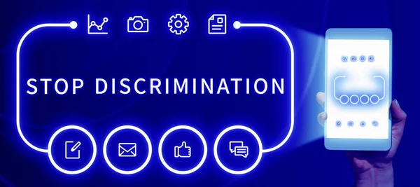 Textschild Mit Der Aufschrift Stop Discrimination Internet Konzept Zur Verhinderung — Stockfoto
