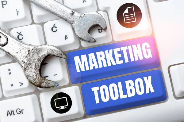 Text Showing Inspiration Marketing Toolbox Business Approach Means Promoting Product — Stock Photo, Image