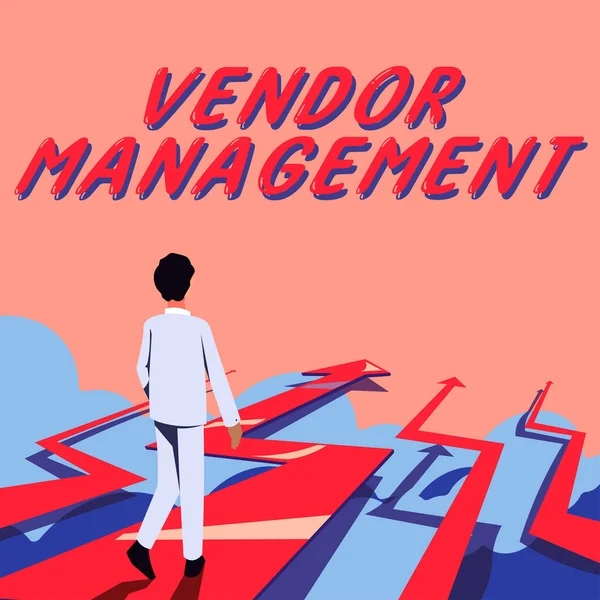 Text Caption Presenting Vendor Management Business Showcase Activities Included Researching — Stock Photo, Image