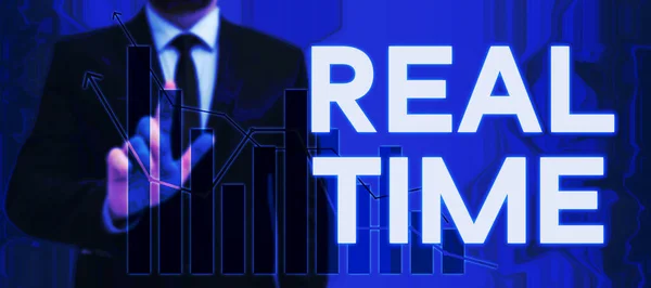 Text caption presenting Real Time, Business overview the actual time during which a processes or events occurs