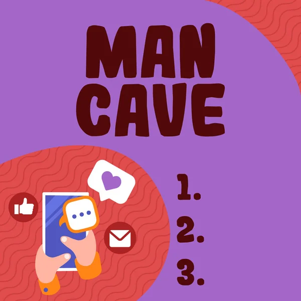 Handschrift Man Cave Begrip Betekent Een Kamer Ruimte Gebied Van — Stockfoto