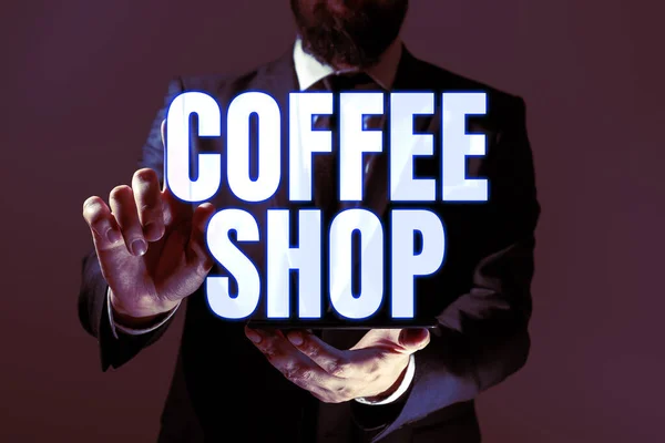Handschrift Tekst Coffee Shop Woord Voor Kleine Informele Restaurant Serveert — Stockfoto