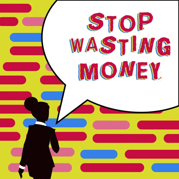 Teks Keterangan Yang Menyajikan Stop Wasting Money Foto Konseptual Orang — Stok Foto