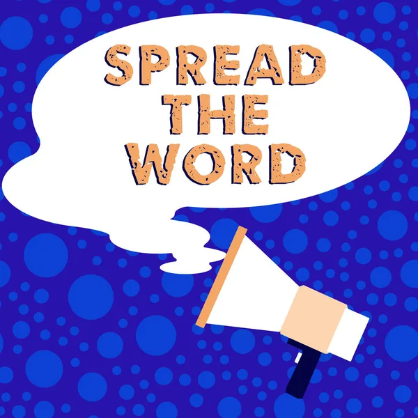 Podpis Tekstowy Prezentujący Spread Word Word Written Share Information News — Zdjęcie stockowe