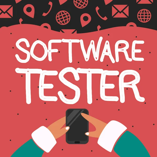 Textový Nápis Ukazující Software Tester Obchodní Přehled Implementován Ochranu Softwaru — Stock fotografie