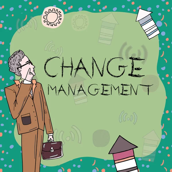 Handstilstext Change Management Affärsöversikt Ersättning Ledarskap Organisation Nya Policyer — Stockfoto