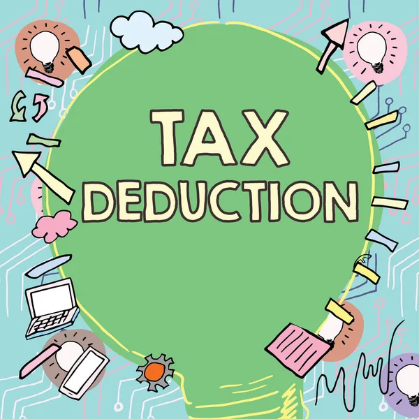 Inspiration Showing Sign Tax Deduction Business Overview Amount Subtracted Income — Stock Photo, Image