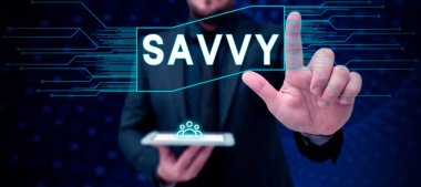 Savvy 'i gösteren metin işareti, pratik konularda algı ve anlayış üzerine yazılmış sözcük