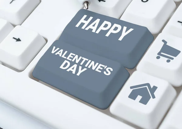 Bildunterschrift Happy Valentine Day Internet Konzept Wenn Verliebte Ihre Zuneigung — Stockfoto