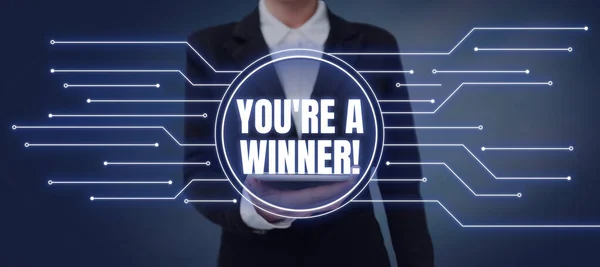 Sign Exibindo Youre Vencedor Conceito Internet Ganhar Como Primeiro Lugar — Fotografia de Stock