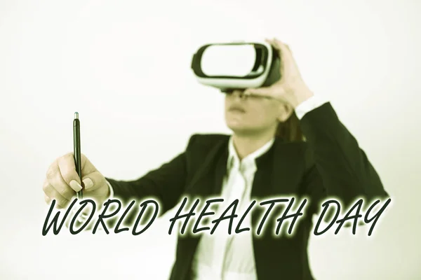 Textschild Zum Weltgesundheitstag Business Schaufenster Globaler Tag Des Gesundheitsbewusstseins Der — Stockfoto