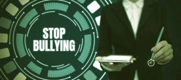 Подпись Тексту Представляющая Stop Bullying Business Showcase Fight Eliminate Aggressive — стоковое фото