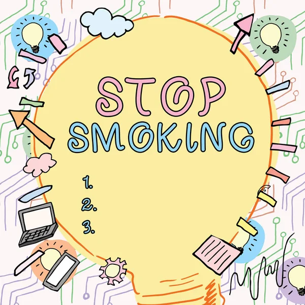 说明戒烟 商业概览 停止使用或停止使用烟瘾的文字 — 图库照片