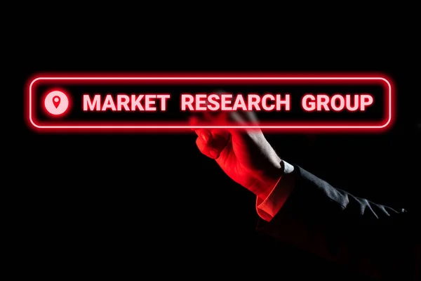 Handschriftliche Zeichen Market Research Group Business Ansatz Sammeln Informationen Über — Stockfoto