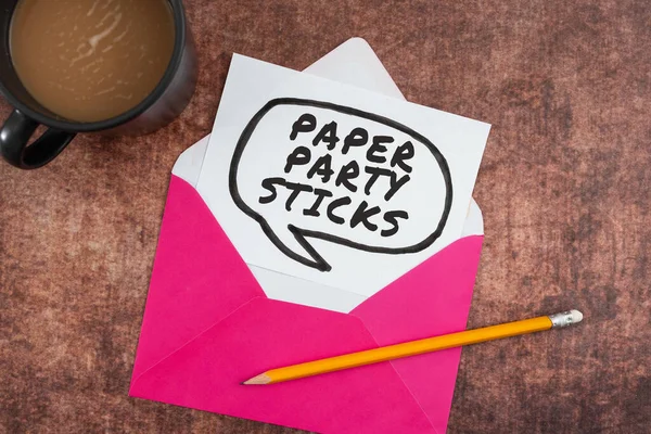 Handwriting text Paper Party Sticks, Word for hard painted paper shaped used for signs and emoji