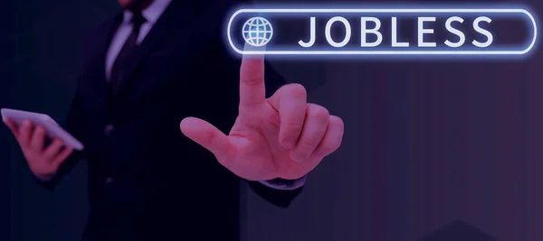 Bildunterschrift Jobless Business Schaufenster Arbeitslose Auf Der Suche Nach Einem — Stockfoto