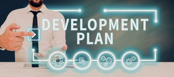 Legenda Texto Apresentando Plano Desenvolvimento Panorama Negócios Planejamento Desenvolvimento Uma — Fotografia de Stock